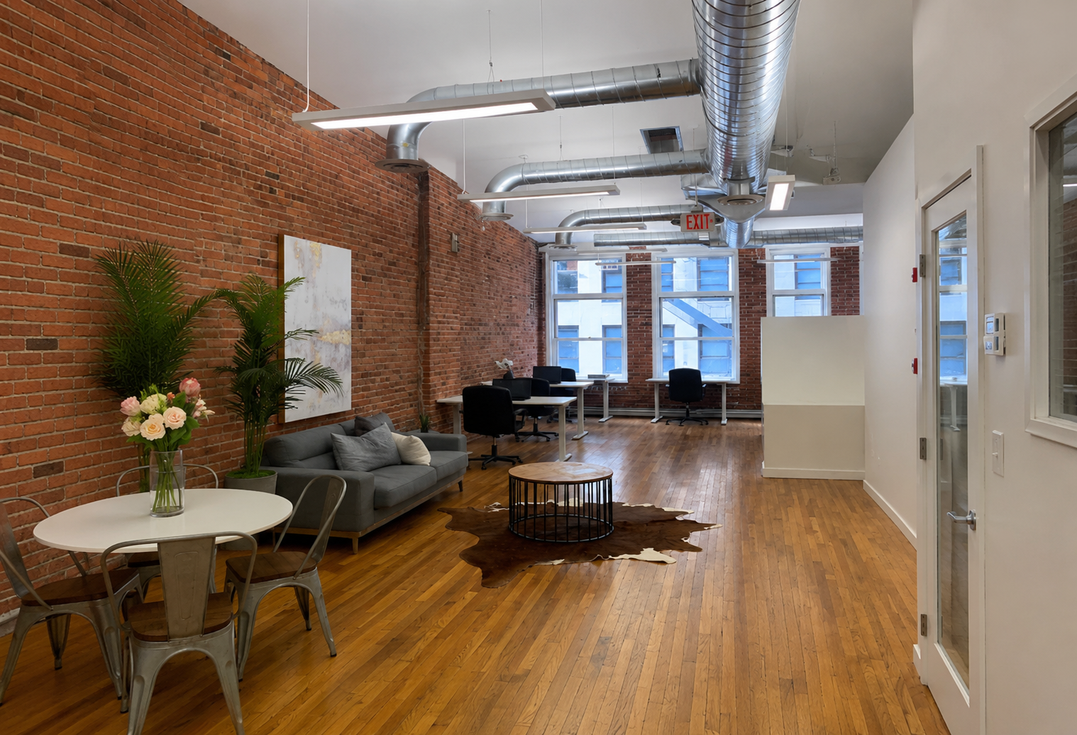 Bright Downtown Office Space with Natural Light and Exposed Brick