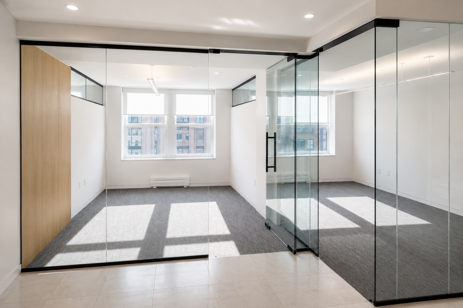 Modern Office with Kitchen and Glass Meeting Rooms