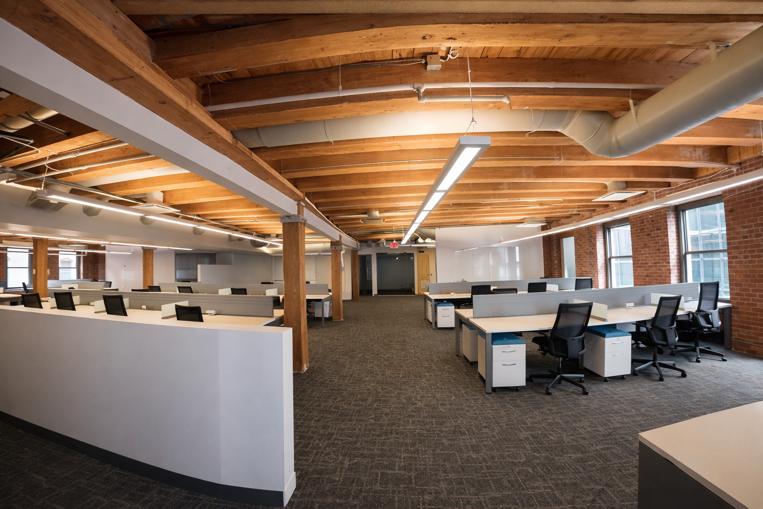 Airy Seaport Office with High Ceilings and Exposed Brick
