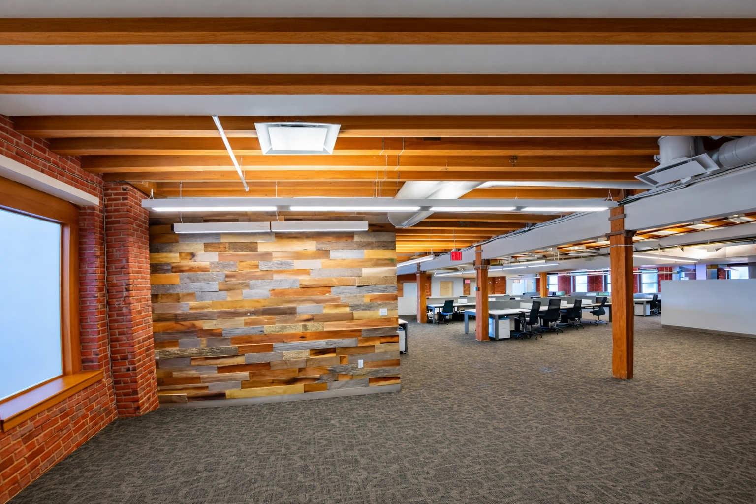 Airy Seaport Office with High Ceilings and Exposed Brick